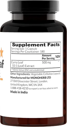 Vista 2 de MONOHERB Extracto de hoja de curry 500 mg - 180 Cápsulas