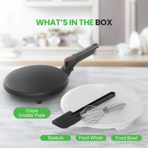 Vista 3 de NutriChef - Sartén eléctrica para crepas Placa de cocción antiadherente de 8 pulgadas con interruptor de encendido/apagado Cocina roti
