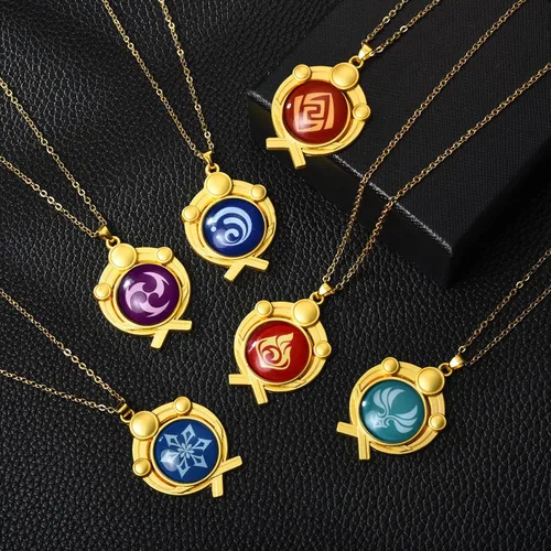Vista 5 de Genshin Vision - Juego de collares con colgante para fanáticos de Genshin Impact Mondstadt Liyue Inazuma Snezhnaya Zinc Sin gemas