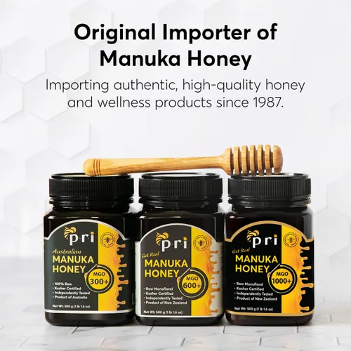 Vista 5 de P.R.I Miel de Manuka MGO 200+, miel monofloral cruda de Nueva Zelanda, procesada en frío y 100% rastreable (250 g/8.8 oz)