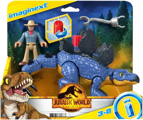 Vista 6 de Fisher-Price Imaginext Jurassic World - Juego de figuras de dinosaurio de Estegosaurio y Dr. Alan Grant para juegos de simulación preescolares niños