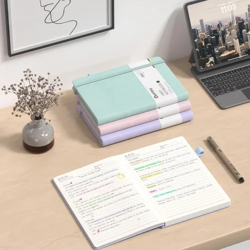 Vista 7 de Oucaru Cuaderno rayado, paquete de 8, 180 páginas, diarios A5 para escribir, papel grueso de 100 GSM, cuadernos pequeños diarios para mujeres