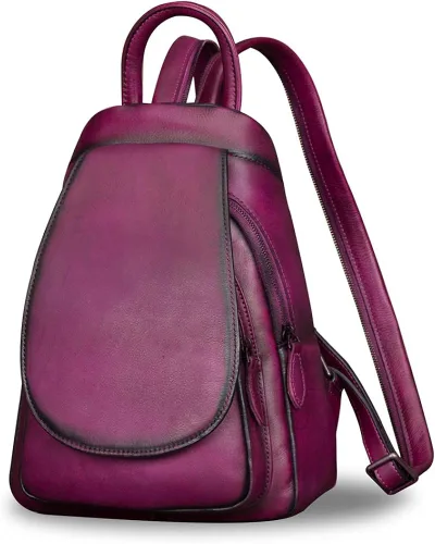 Vista 2 de Mochila de cuero para mujer, estilo vintage, hecha a mano, informal, pequeña mochila