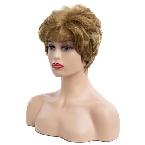 Vista 3 de Peluca corta rubia Pixie sintética en capas Cosplay pelucas completas para mujeres blancas