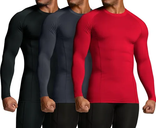 Vista 2 de ATHLIO - Paquete de 1 o 3camisetas de compresión de manga larga con FPU 50+ para hombre, camiseta de protección para deportes acuáticos