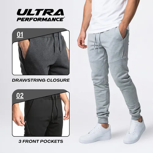 Vista 4 de Ultra Performance 3 Pack Fleece Active Tech Joggers for Men, Mens Sweatpants with Zipper Pockets