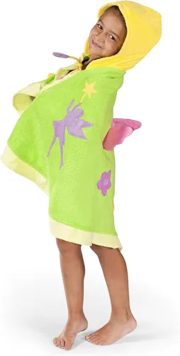 Vista 2 de Kidorable Green Fairy - Toalla con capucha de algodón para niñas con divertidas alas de hadas y flores