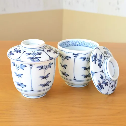Vista 2 de 有田焼やきもの市場 Juego de 2 tazas de Chawanmushi con tapas japonesas Chawan Mushi Arita Imari Hecho en Japón Wari-Souka
