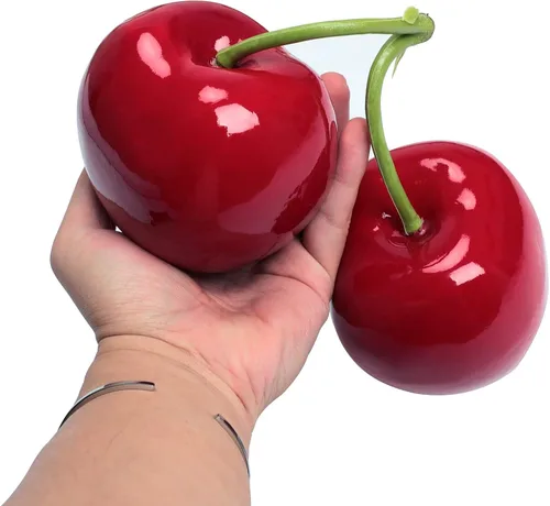 Vista 3 de XINFU Fruta artificial falsa grande doble cereza decoración simulación modelo de comida cocina fotografía accesorios