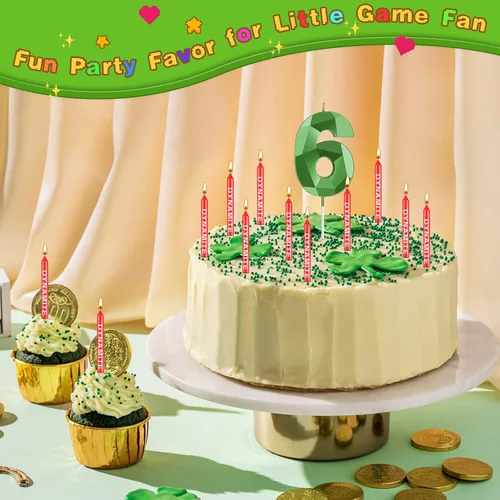 Vista 3 de Fumete 13 velas de dinamita, velas de cumpleaños de píxeles verdes, decoración de cumpleaños temática de juego para temática de píxeles