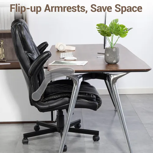 Vista 5 de Silla de oficina grande y alta resistente con brazos abatibles, silla ejecutiva ergonómica de escritorio para el hogar de 450 libras con asiento