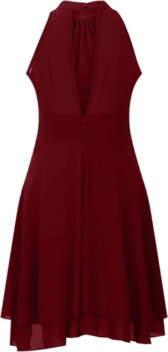 Vista 5 de MRGIINRI Vestido de verano bohemio para mujer, vestido sexy sin mangas, cuello halter, cintura elástica, con volantes, mini vestido con vuelo