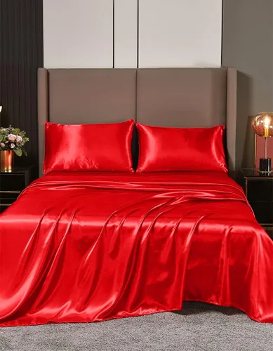 Vista 16 de Juego de sábanas de satén de seda de 4 piezas Sábana bajera Sábana encimera Funda de almohada Calidad de hotel sedoso suave y lujoso