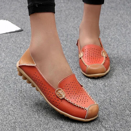 Vista 2 de Zapatos deportivos de moda para mujer, mocasines casuales de cuero con estampado floral, puntera redonda, huecos, tacón bajo, mocasines ligeros