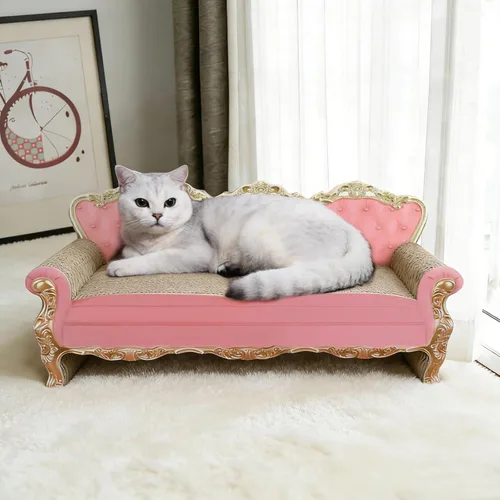 Vista 2 de SONGWAY Cama rascador de cartón para gatos, tabla rascador para gatos en forma de sofá, bonita almohadilla para rascar para gatos de interior que