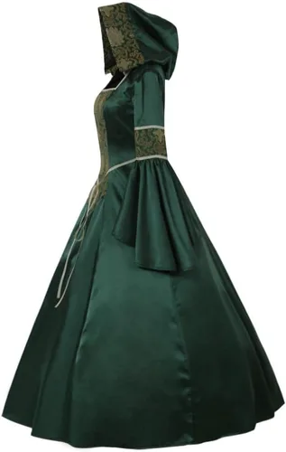 Vista 4 de CosplayDiy Disfraz victoriano medieval con capucha para mujer