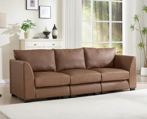 Vista 4 de EALSON Sofá modular seccional asiento medio sofá modular de piel sintética Asiento individual pieza seccional con funda extraíble marrón