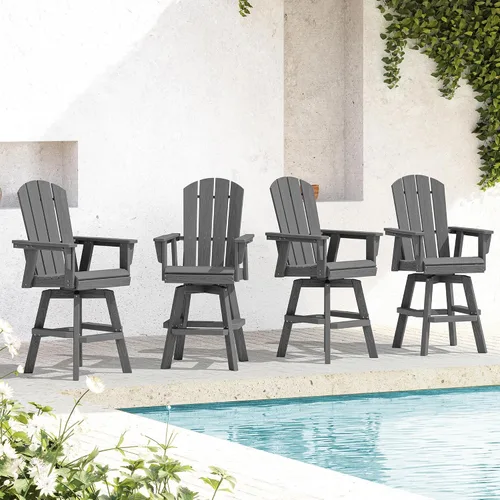 Vista 29 de SERWALL Silla de bar Adirondack giratoria de HDPE, taburetes de bar giratorios para exteriores, silla Adirondack de balcón para bistro, piscina