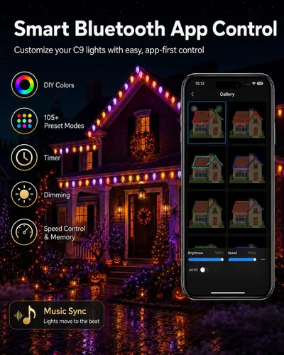 Vista 3 de Probro Smart C9 - Guirnalda de luces LED de Navidad para exteriores, 49