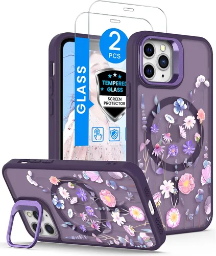 Vista 9 de Dretal Magnético para iPhone 11 Pro, Funda Floral, Protector de Pantalla, Anillo de Lente Integrado, Soporte, Protección de Grado Militar, Funda