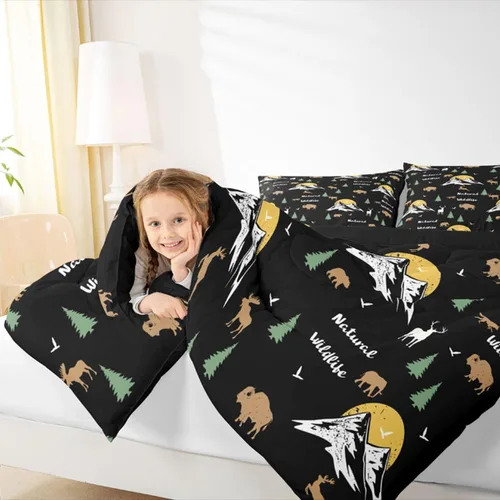 Vista 6 de Erosebridal Happy Camping - Edredón tamaño individual para niños, juego de ropa de cama de animales del bosque del bosque para bebés, niños y niñas