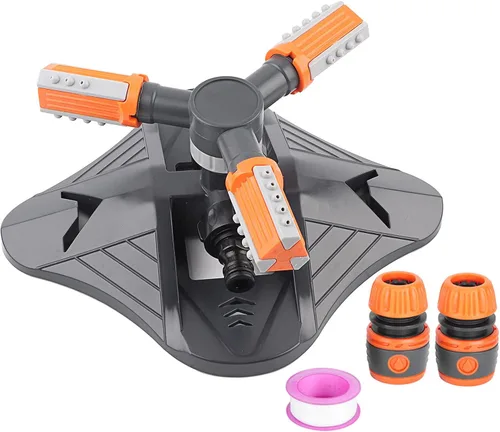 Vista 5 de Fydun Sistema automático de riego giratorio de 360 grados con 3 brazos para jardín y patio, césped, herramienta automática de rotación de 360 grados