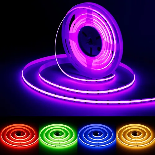 Vista 9 de MIWISE Tira de luces LED RGB COB 9.84 pies/3m, tira de luz de cambio de color regulable DC24V, compatible con Alexa/Google Assistant/Tuya, cinta