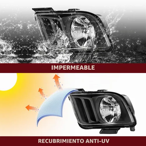 Vista 7 de Conjunto de faros halógenos estilo OE JSBOYAT para Ford Mustang 2005 a 2009 Carcasa negra con reflector transparente