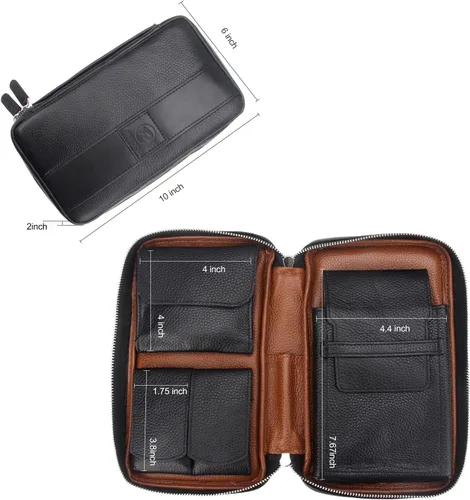 Vista 6 de FIREDOG Bolsa de cigarros, de cuero genuino, portátil, caja de cigarros para el día del padre, hombres, marido (capacidad para 5-6 puros, negro)