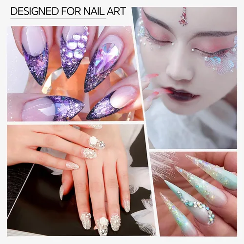 Vista 4 de 3 cajas de 6600 piezas de diamantes de imitación para arte de uñas, perlas semicirculares, gemas multicolor para uñas AB con parte trasera plana