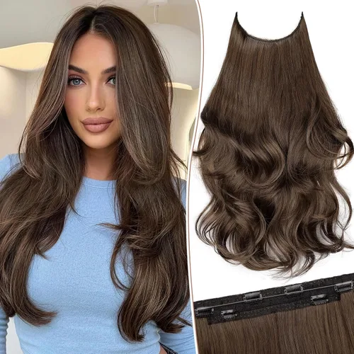 Vista 12 de KooKaStyle Extensiones de Cabello con Alambre Invisible, Largas, Lacias, en Capas, Sintéticas con Alambre Transparente, Tamaño Ajustable, 6 Clips