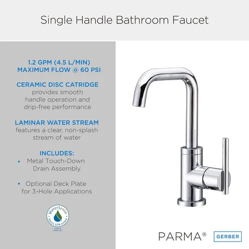 Vista 8 de Gerber Parma - Grifo de baño de un solo mango con drenaje de metal incluido