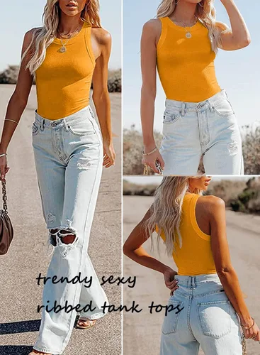 Vista 4 de Samefar Camiseta sin mangas de punto delgado para mujer, con espalda cruzada, casual, básica, acanalada