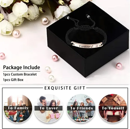 Vista 4 de Pulseras personalizadas con nombre para parejas, pulseras ajustables de acero inoxidable grabadas personalizadas, regalo para hombres, mujeres