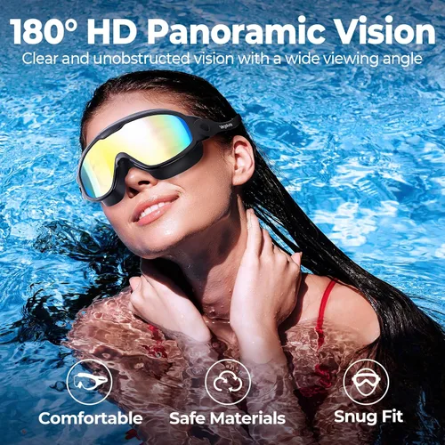 Vista 2 de VegoVia Gafas de natación para adultos, 2 unidades, antiempañamiento, vista amplia de 180°, protección UV, para piscina, para adultos, jóvenes