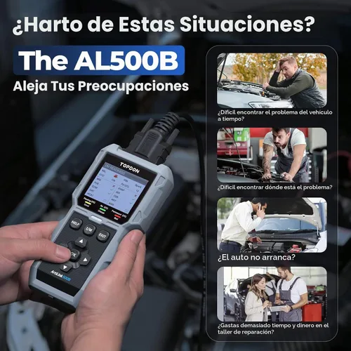 Vista 2 de TOPDON AL500B Escáner OBD2 Probador de Batería 2 en 1 Lector de Código, Diagnóstico OBDII Completo, Pruebas de Batería de 12V y Pruebas de Arranque