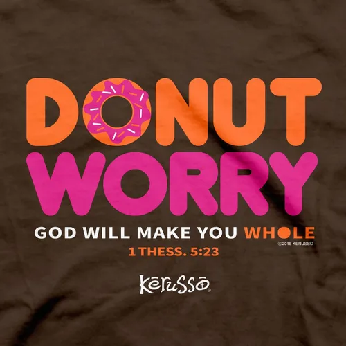 Vista 2 de Kerusso Donut Worry God Will Make You Whole Chocolate Brown Cotton Crew Neck T-Shirt, Small