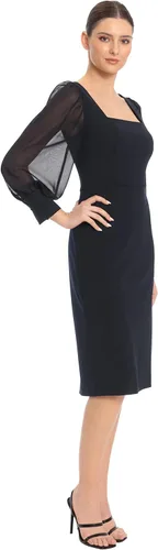 Vista 2 de Maggy London Vestido de cuello cuadrado para mujer con mangas largas abombadas transparentes
