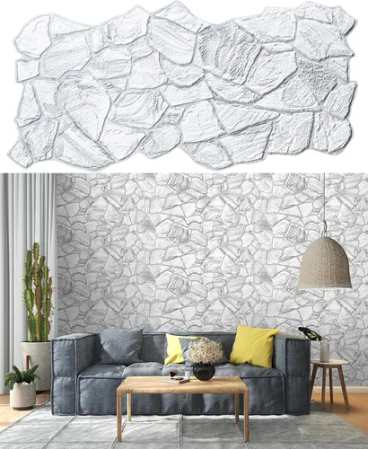 Vista 12 de Dundee Deco Paneles de pared 3D, paneles de pared de PVC de piedra sintética de carbón blanco para decoración de pared interior, sala de estar, Gris