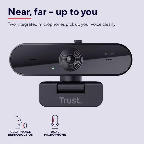 Vista 6 de Trust Cámara web Taxon 2K QHD hecha de 85% plástico reciclado, 2560 x 1440p USB cámara PC con cubierta, enfoque automático, gran angular, 2