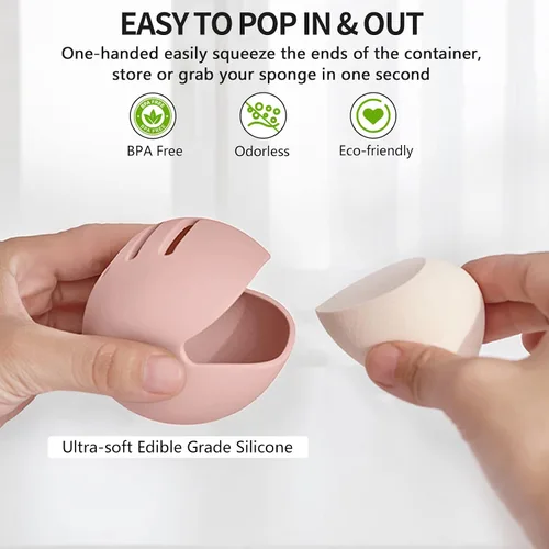 Vista 2 de 4 piezas de soporte para Beauty Blender Estuche de soporte para esponja de maquillaje de silicona transpirable de doble cara para viajes o uso