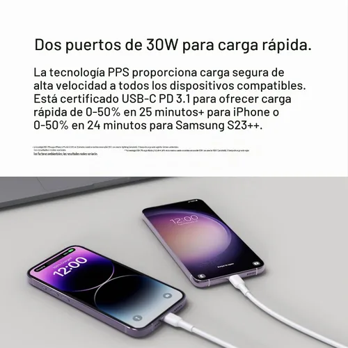 Vista 2 de Belkin Bloque dual del cargador del USB C de 60W, carga rápida de PPS