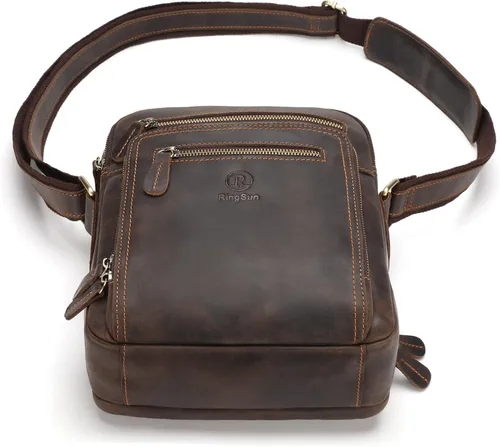 Vista 7 de Ringsun Bolso pequeño de cuero para hombre, bolso de cuero para hombre, bolsa de mensajero para hombre, bolsa cruzada con cremallera, bolsa