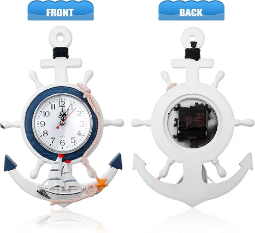 Vista 5 de Sea Theme náutico ancla volante de pesca red reloj de pared traje para colgar decoración ornamento estante soporte montado en la pared