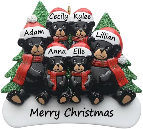 Vista 13 de Adorno personalizado de oso negro 2025 – Decoración de árbol de Navidad de familia de 2, animal del bosque, adorno de nuestra primera Navidad juntos