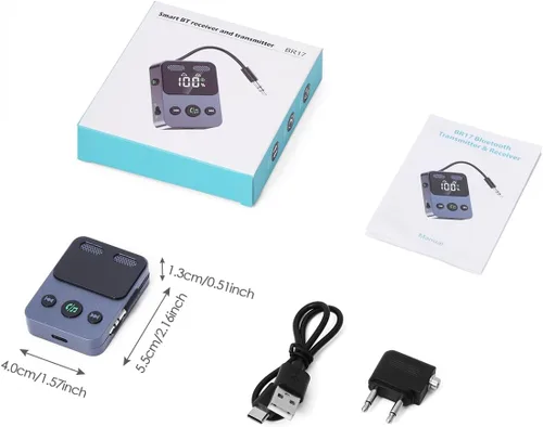 Vista 9 de Adaptador Bluetooth 5.3 para avión, transmisor y receptor 2 en 1, conecta 2 AirPods o auriculares, pantalla HD, conector de audio auxiliar de 0.138
