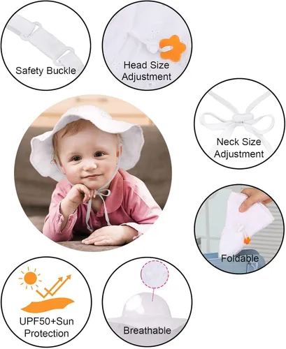 Vista 36 de SimpliKids Sombrero de sol para bebé de ala ancha con protección solar UPF 50+ UV Ray