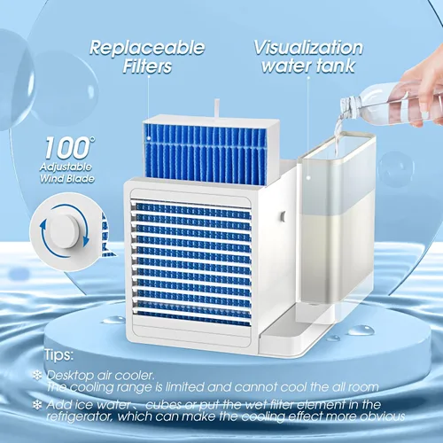 Vista 6 de OCROUKI Aire acondicionado portátiles mini enfriador de aire de escritorio con tanque de agua de 271fl oz alimentación por USB aire acondicionado