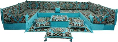 Vista 14 de arabicsofa Sofá en forma de U de estilo árabe para el suelo – Juego de Majlis hecho a mano – Sofá de estilo bohemio