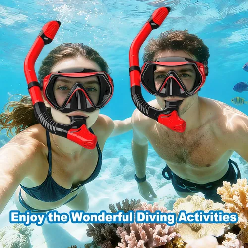 Vista 3 de Equipo de esnórquel para adultos, conjunto de esnórquel máscara de buceo con tubo seco superior, gafas de natación para adultos con cubierta